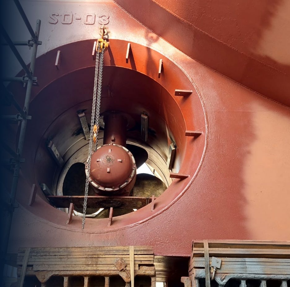 Under-hull thruster workfront — controlled reference.